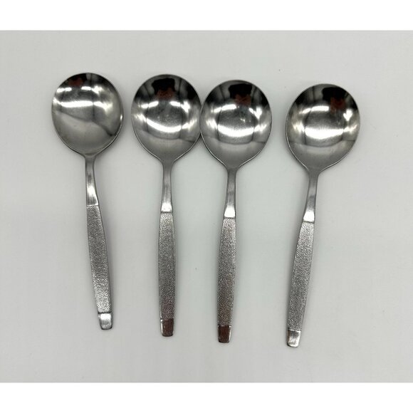 Vintage Spoons World Stainless Steel Taiwan Textured Soup Teaspoon 70s 15 Pieces - Picture 2 of 9